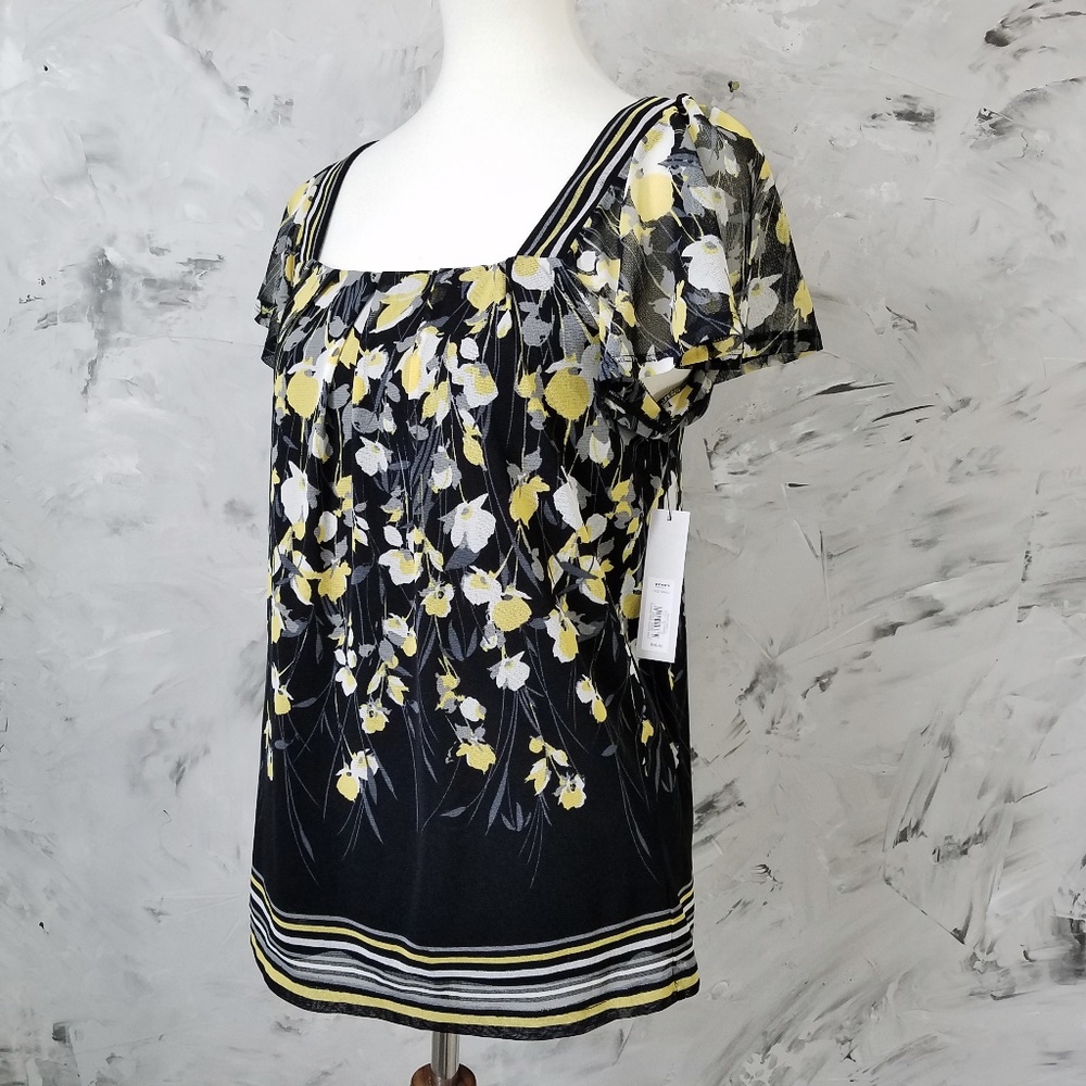 APT. 9 Black & Sunny Yellow Sheer Peasant Blouse